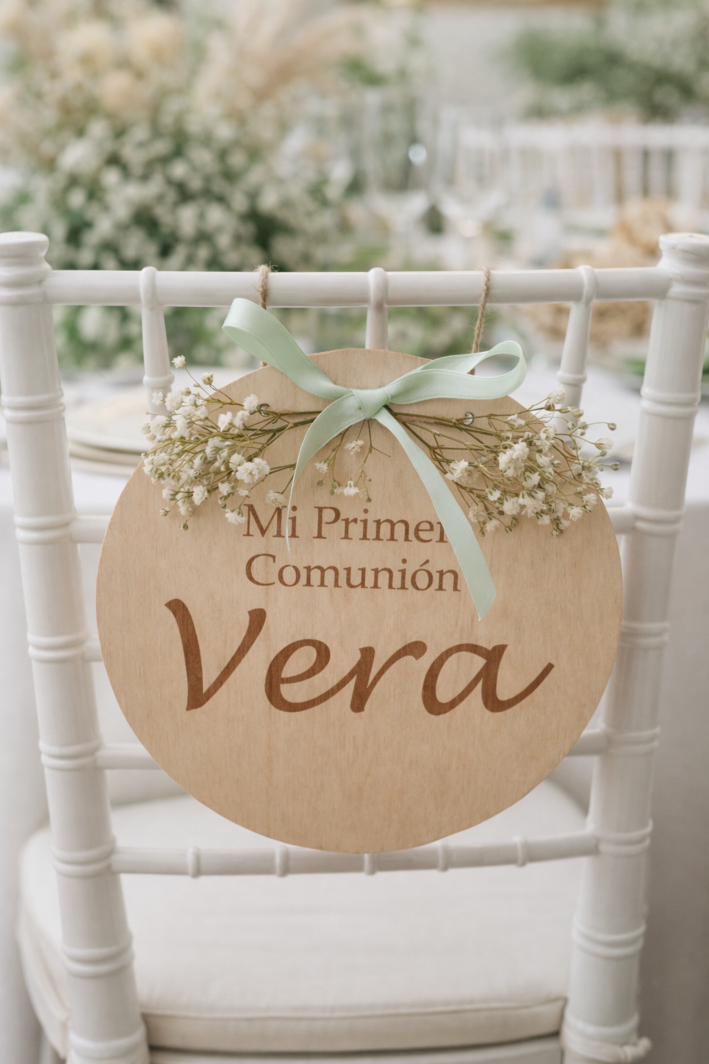 Cartel de madera personalizado para silla de Primera Comunión