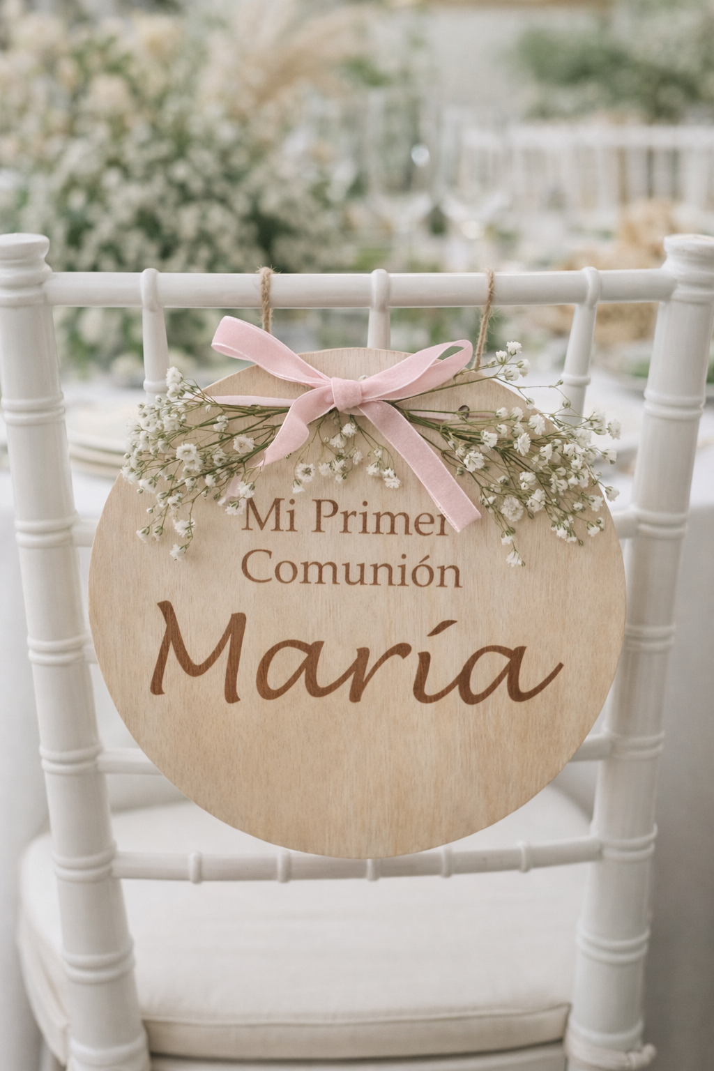 Cartel de madera personalizado para silla de Primera Comunión
