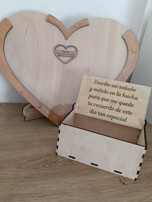 Corazón para firmas de invitados personalizado en madera