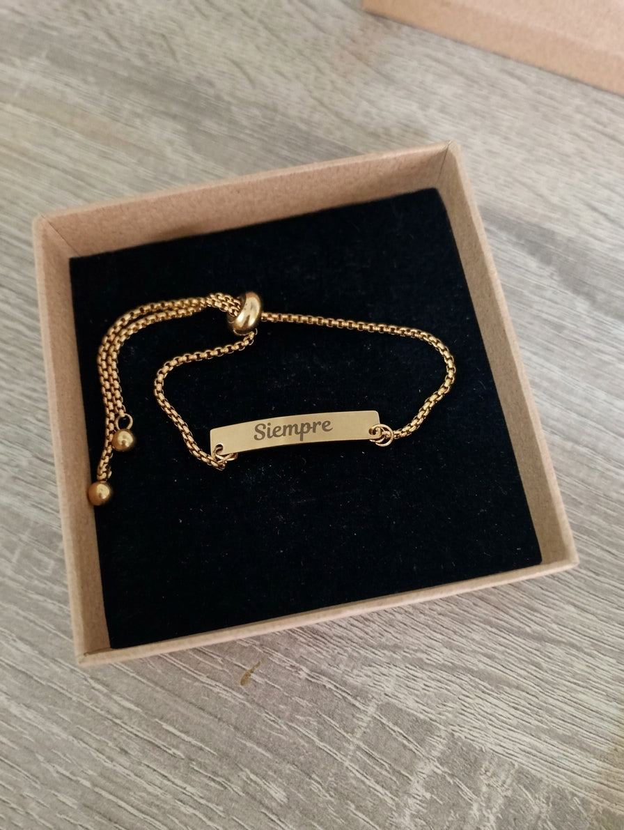 Pulsera Personalizada Ajustable con Placa Grabada