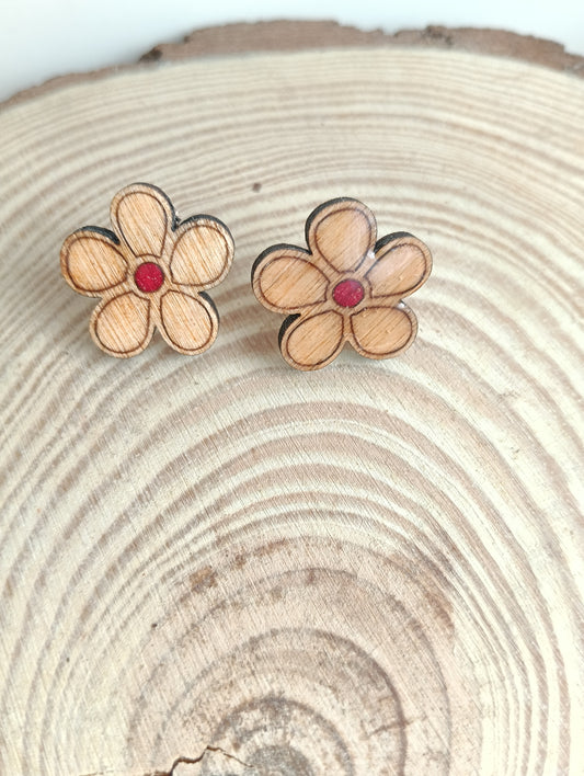 Pendientes Flor Madera y Granate