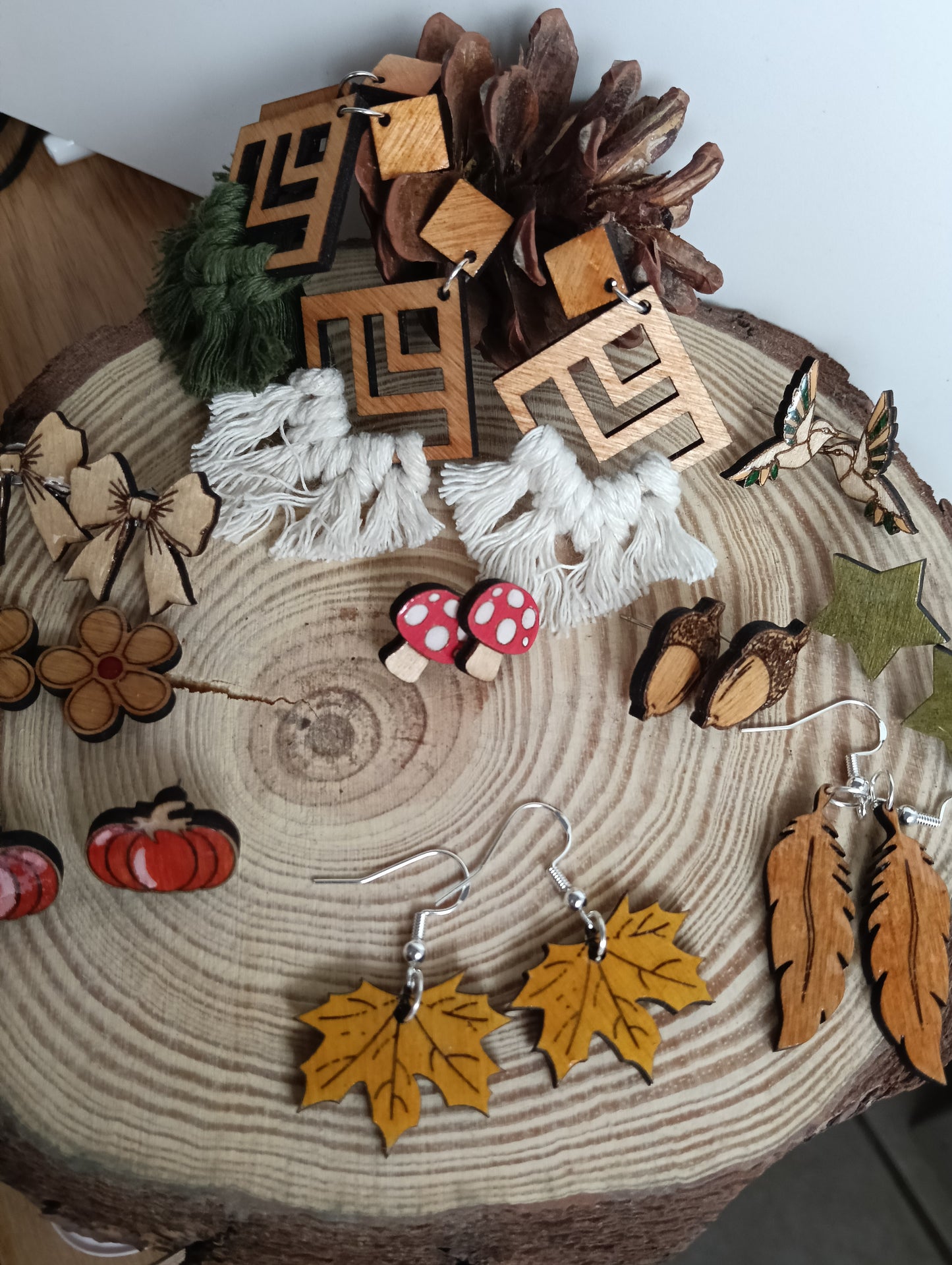 Pendientes Flor Madera y Granate