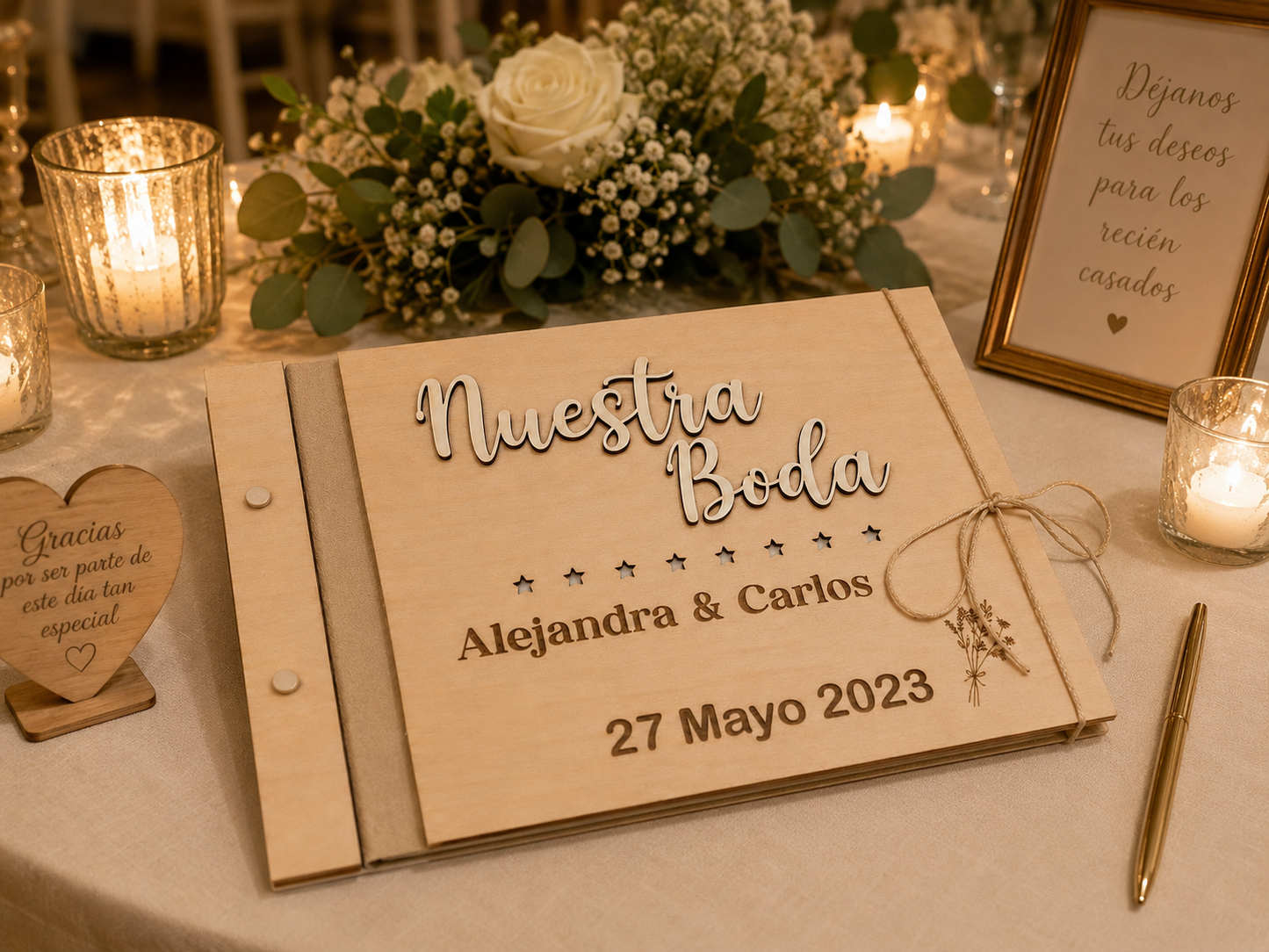 Libro de Firmas de Madera de Abedul Artesanal - Personalizado
