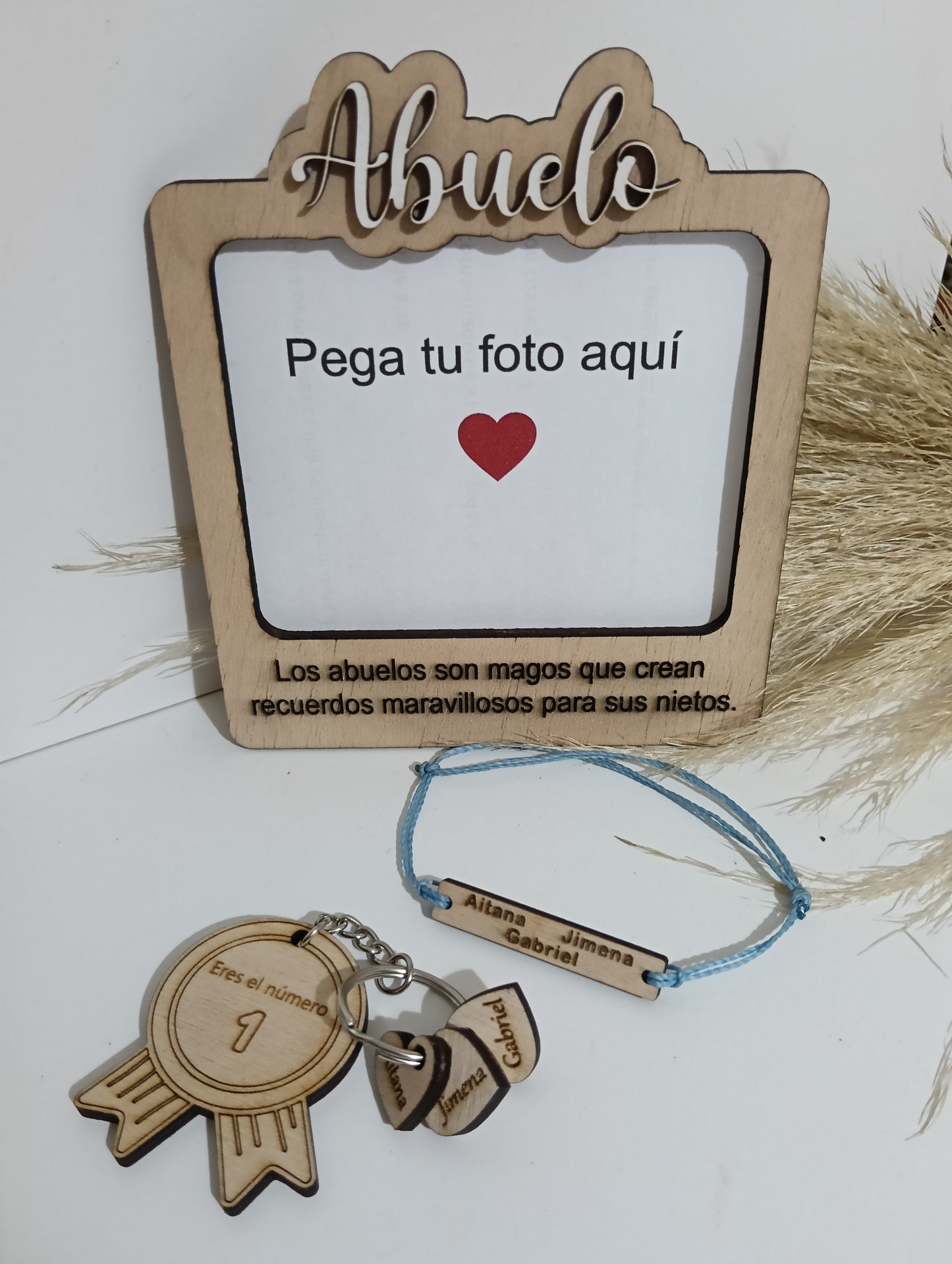 Portafotos personalizado de madera para el Día del Padre o Abuelo – Regalo único con frase personalizada