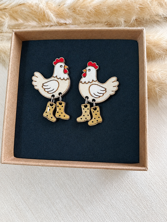 Pendientes de gallina con botas