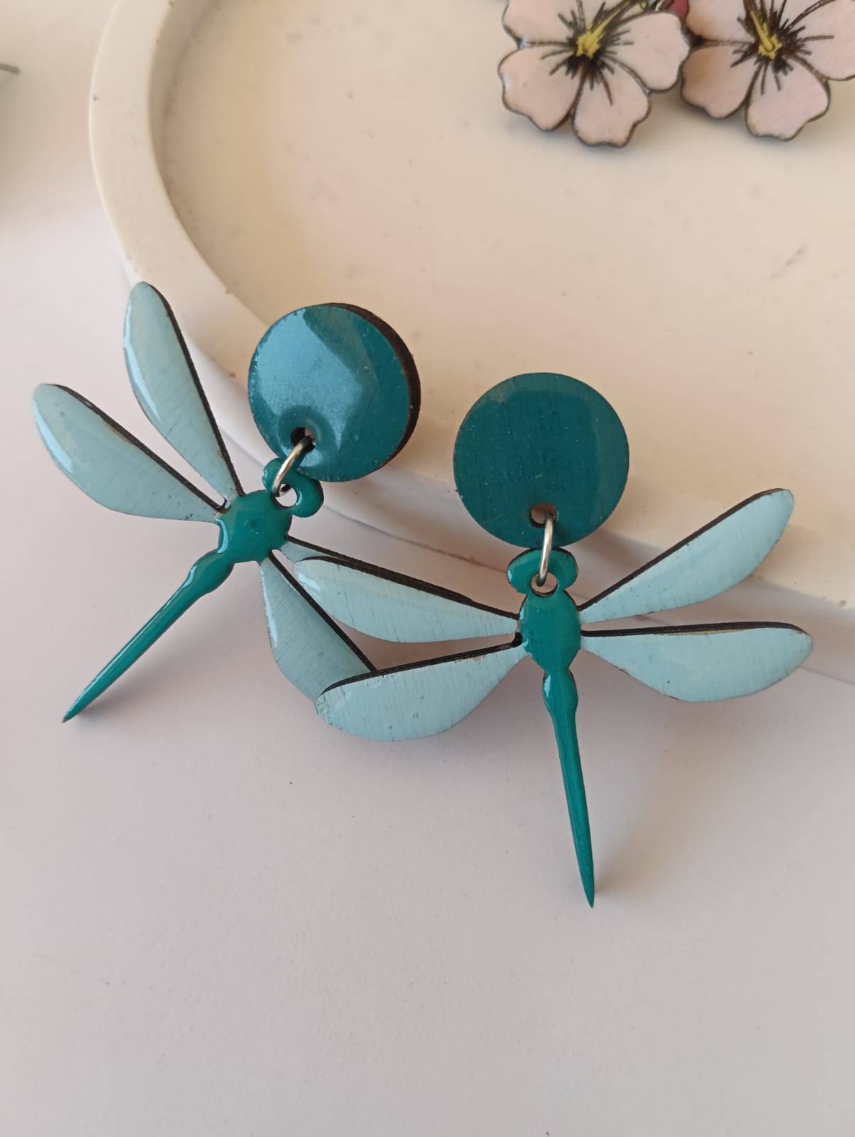 Pendientes de madera Libélula