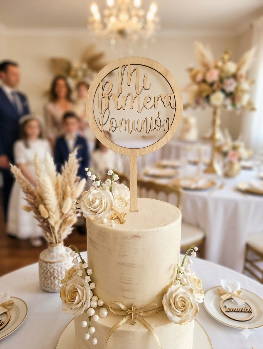Topper de madera para tarta de Primera Comunión, Bautizo, Boda