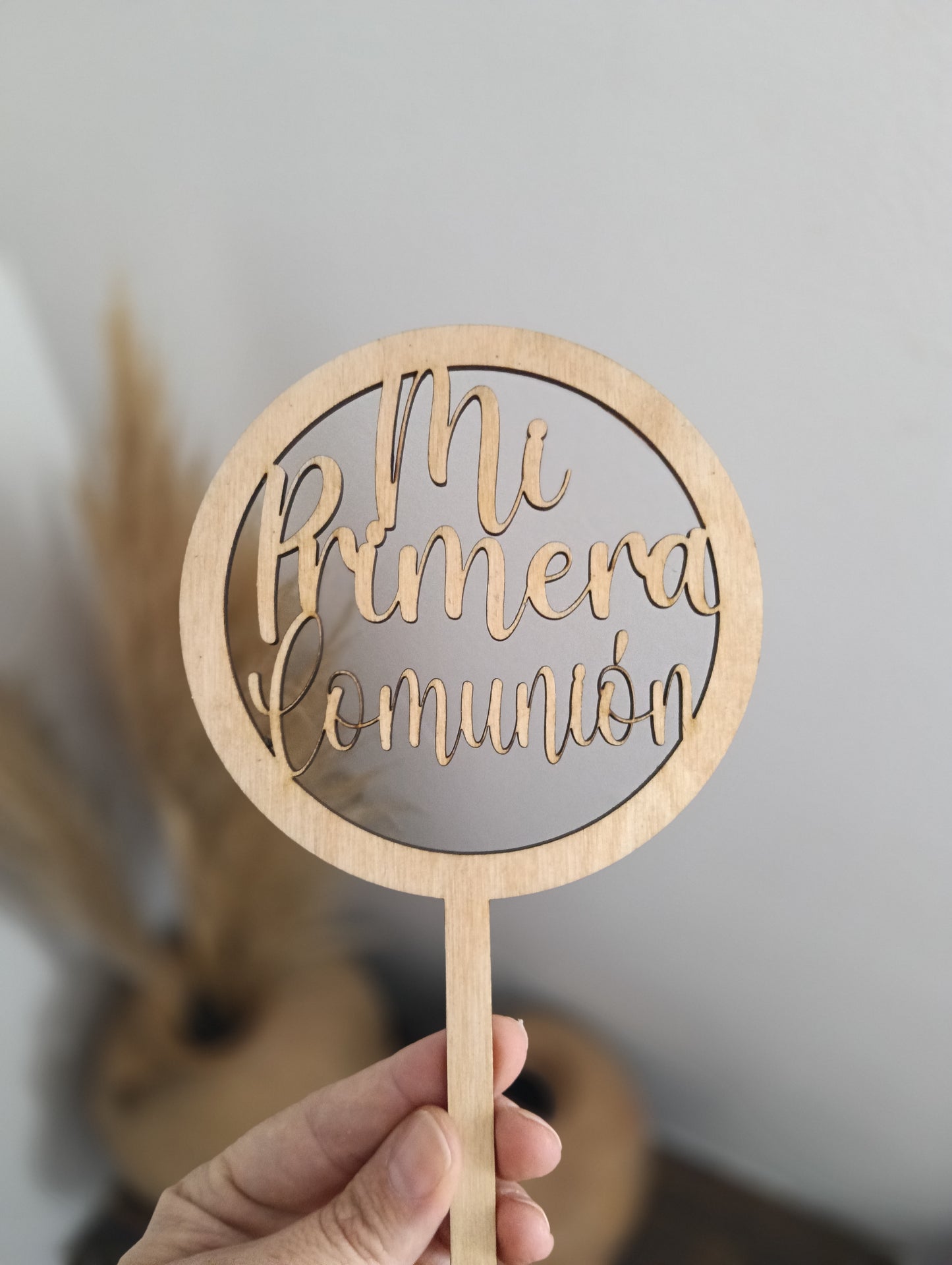 Topper de madera para tarta de Primera Comunión, Bautizo, Boda