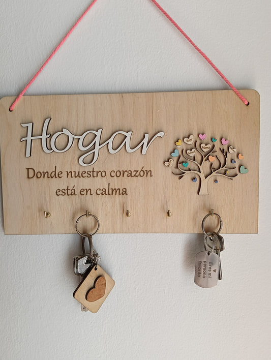 Colgador de llaves personalizado en madera “Hogar” – Árbol de la familia