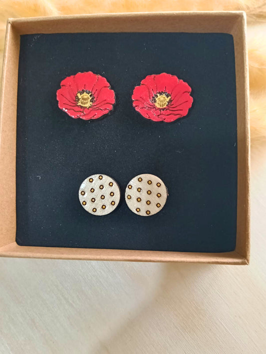 Pack de pendientes Amapola roja