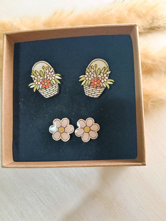 Pack de pendientes Cesta de flores y margarita